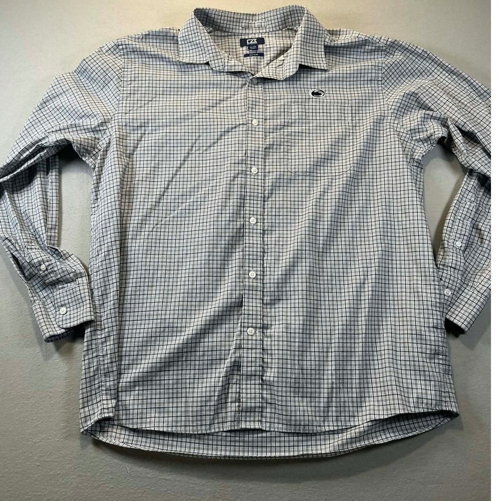 Cutter & Buck Penn State Nittany Lions Plaid Shirt Mens XL Grey Long Sleeve PSU‎